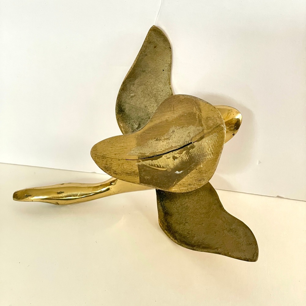 Vintage Solid Brass Goose Duck Figurine Mid Century Modern Flying Bird Statue - Picture 6 of 6